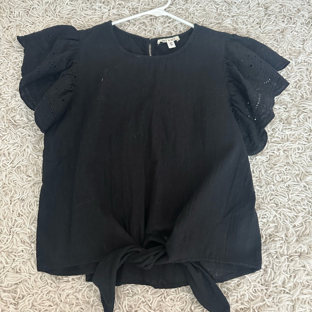 Women's Black Eyelet Sleeve Top Brand New